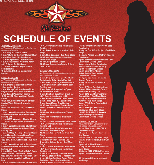 2012 SPI Bikefest Schedule