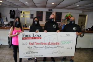Real Time Fitness & Juice Bar awarded in Fred Loya Insurance “Salute to Small Business” giveaway